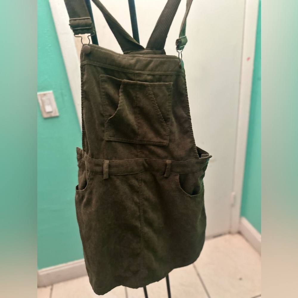 Olive Green Skirt Overalls - Corduroy